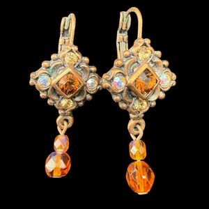 Vintage-Inspired Amber Crystal Drop Earrings - Lever back Women Jewelry